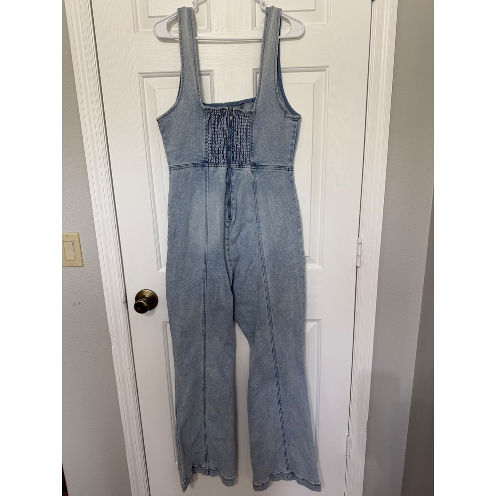 Forever 21+ Light Wash Denim Wide Leg Jumpsuit Corset Bodice 0X Plus Size - Picture 8 of 9